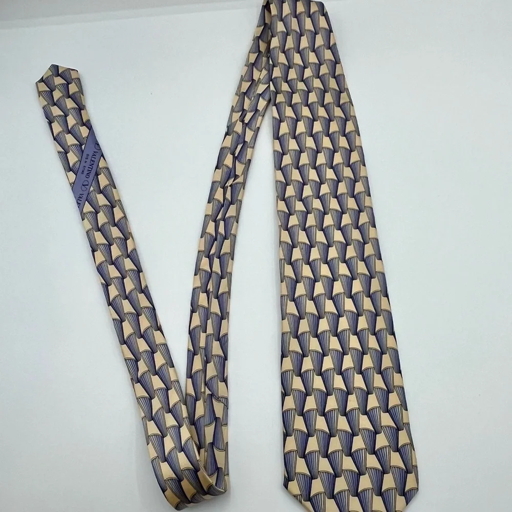 Vintage Geometric Pattern Valentino Silk Tie Made In Italy